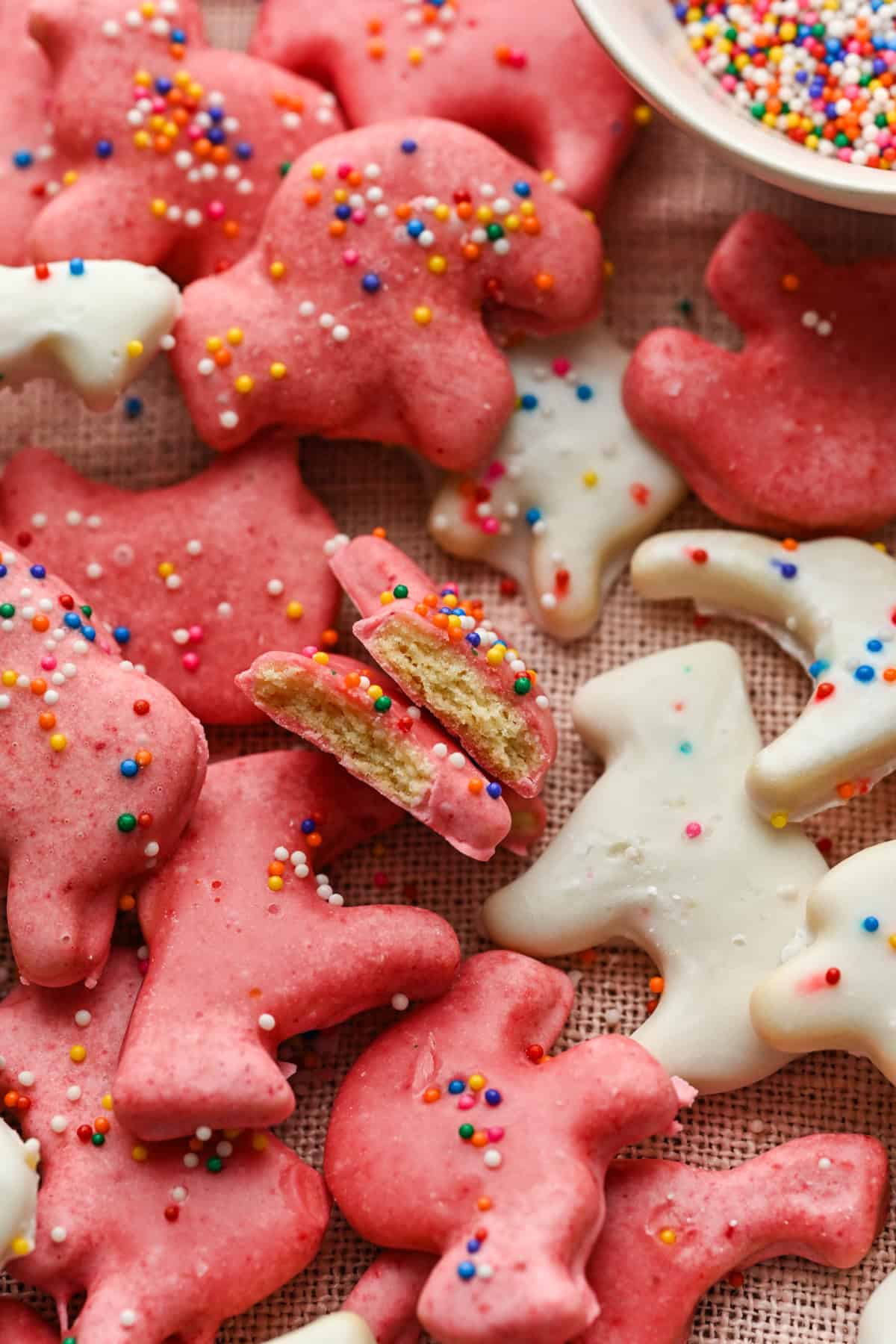Vue aérienne d'un biscuit animal cassé en deux.