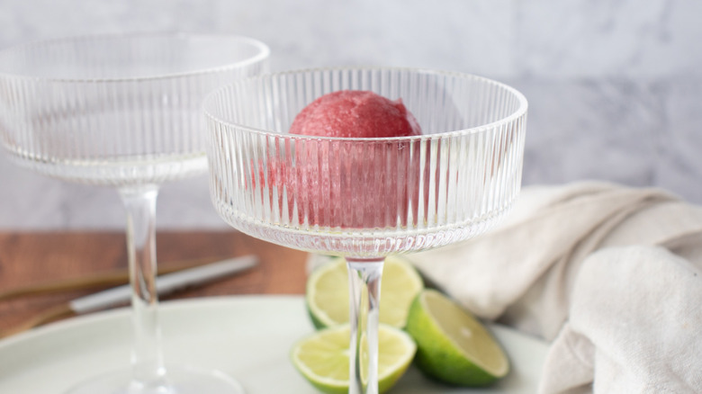 Cuillère à sorbet aux canneberges dans un verre coupé