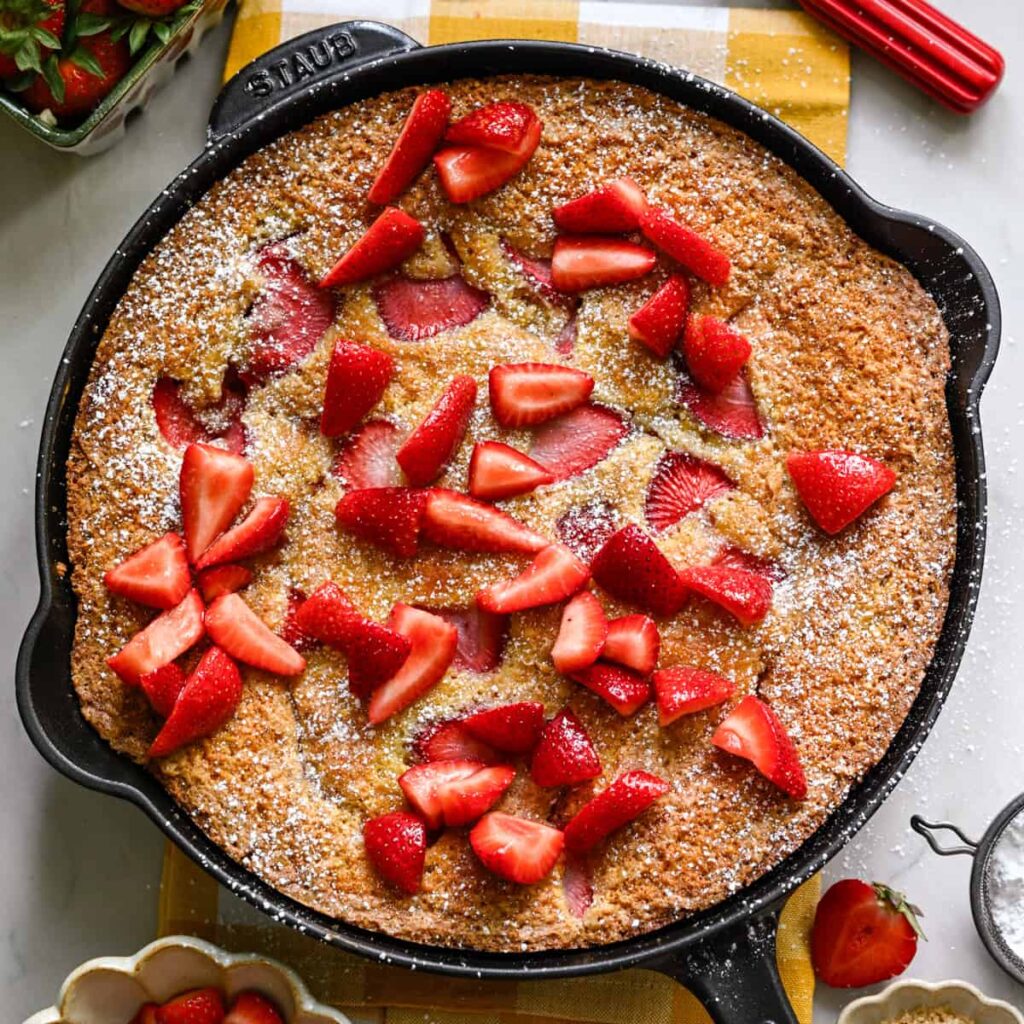 Gâteau à la poêle à la semoule de maïs et aux fraises