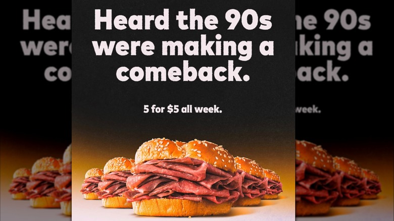 Une publicité présentant le retour de l'offre Arby's 5 pour 5 $ à partir de 2023