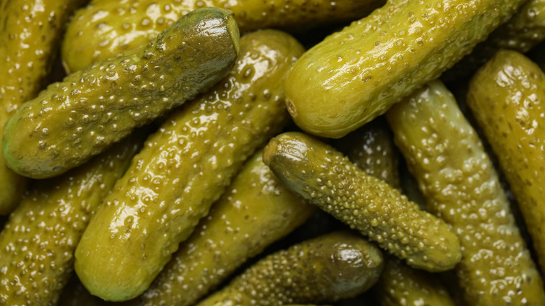 Texture de savoureux concombres marinés comme arrière-plan