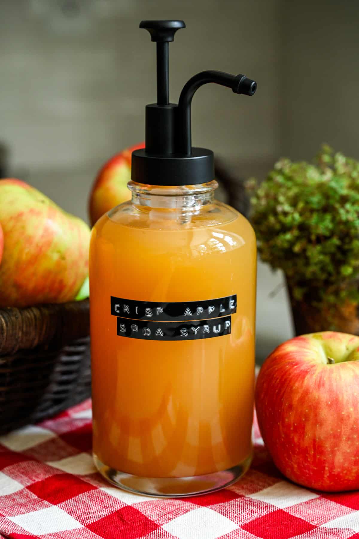 Sirop de soda aux pommes fait maison dans un flacon pompe.