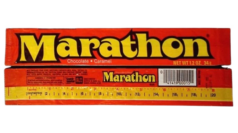 Emballage de barre chocolatée Marathon, avec règle intégrée