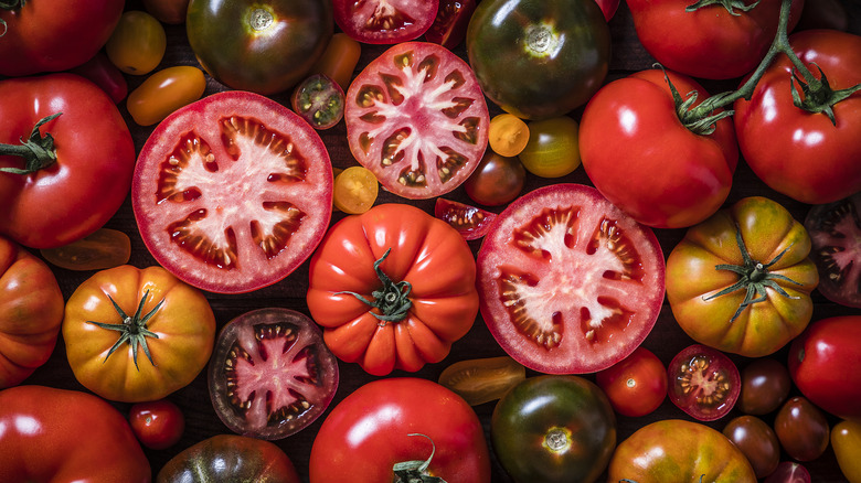 diverses tomates certaines tranchées d'autres entières