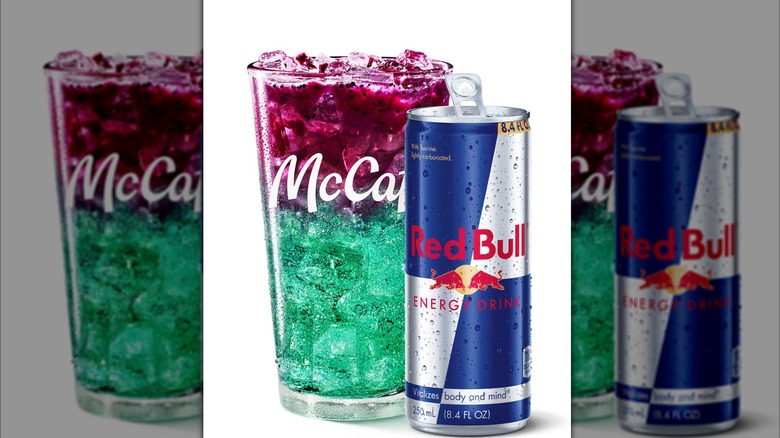 Image du Red Bull Dragon Berry Energizer de McDonald's avec une canette de Red Bull