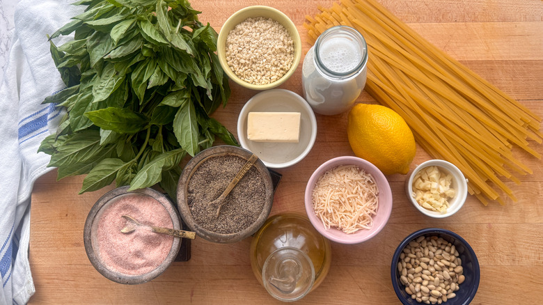 Ingrédients des pâtes au pesto crémeux